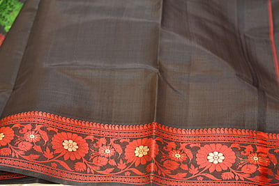 Black Semi Revival katan silk baluchari saree