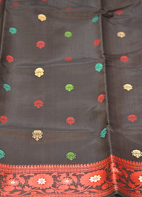Black Semi Revival katan silk baluchari saree