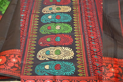 Black Semi Revival katan silk baluchari saree