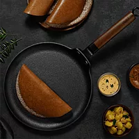 Stahl Blacksmith Signature Tawa | Cast Iron Pan for Dosas, Pancakes, Chilas, and More | Pre-Seasoned, Induction & Gas Compatible | Acacia Wood Handle