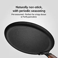 Stahl Blacksmith Signature Tawa | Cast Iron Pan for Dosas, Pancakes, Chilas, and More | Pre-Seasoned, Induction & Gas Compatible | Acacia Wood Handle
