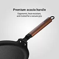 Stahl Blacksmith Signature Tawa | Cast Iron Pan for Dosas, Pancakes, Chilas, and More | Pre-Seasoned, Induction & Gas Compatible | Acacia Wood Handle
