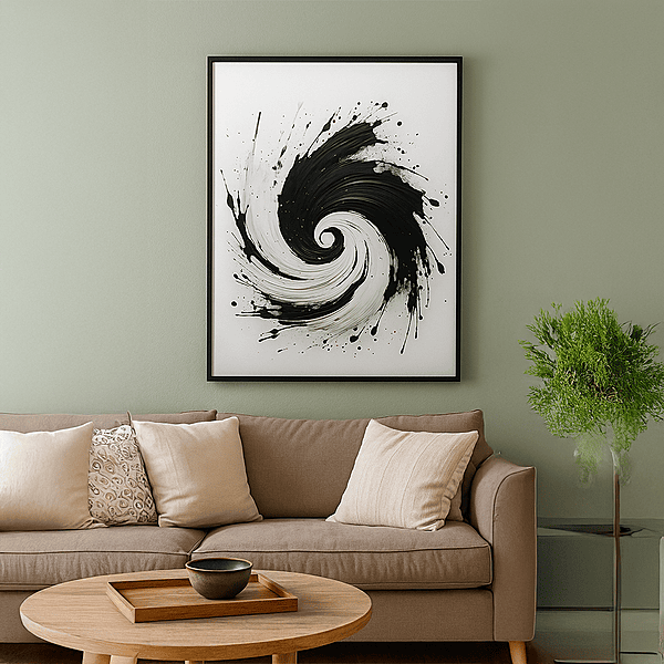 Luxury Black White Abstract Moon Flower Wall Art – Modern Minimalist Décor