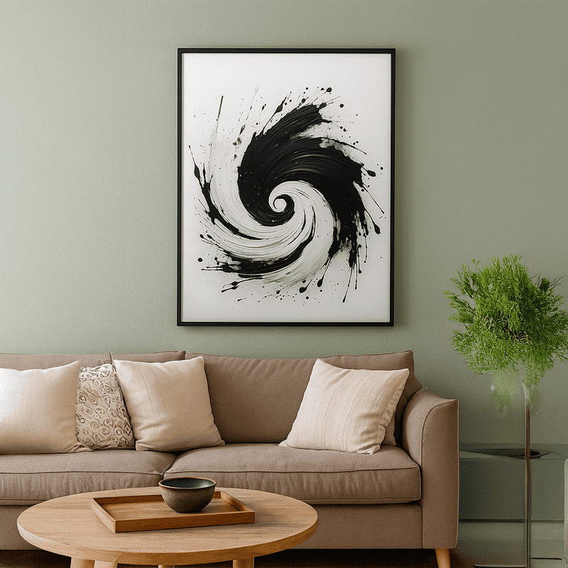 Luxury Black White Abstract Moon Flower Wall Art – Modern Minimalist Décor