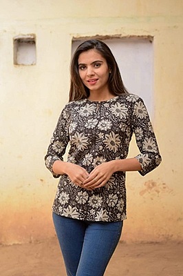 Block Printed Top-Black-2