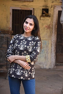 Block Printed Top-Black-5