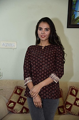 Block Printed Top-Brown-2