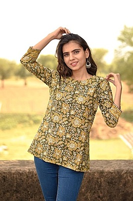 Block Printed Top-Green-1
