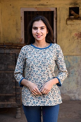 Block Printed Top-Indigo-2