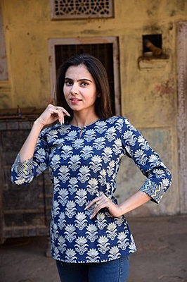 Block Printed Top-Indigo-4