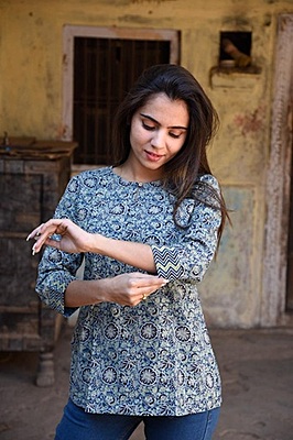 Block Printed Top-Indigo-5