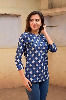 Block Printed Top-Indigo-7