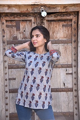 Block Printed Top-Indigo-8