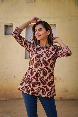Block Printed Top-Rust-1