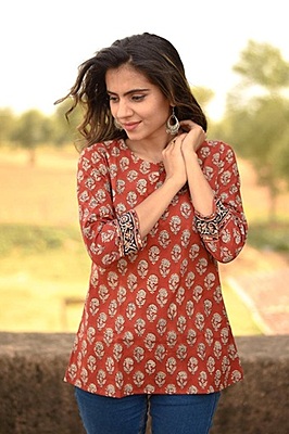 Block Printed Top-Rust-10