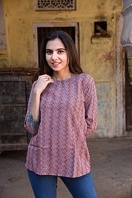 Block Printed Top-Rust-2
