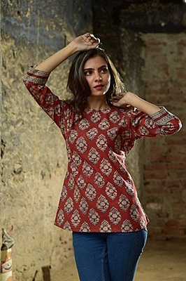 Block Printed Top-Rust-4