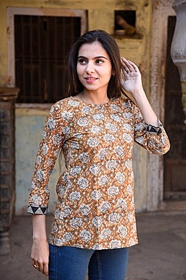 Block Printed Top-Rust-5
