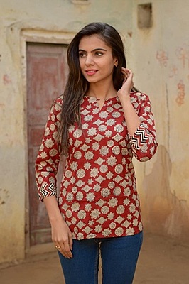 Block Printed Top-Rust-7