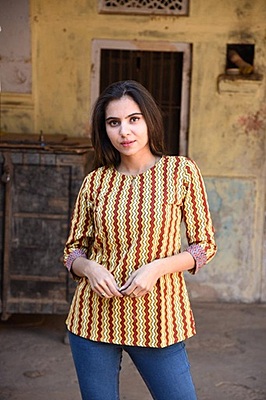 Block Printed Top-Rust-8