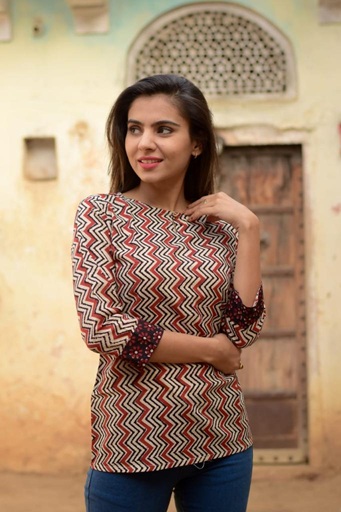 Block Printed Top-Rust-9