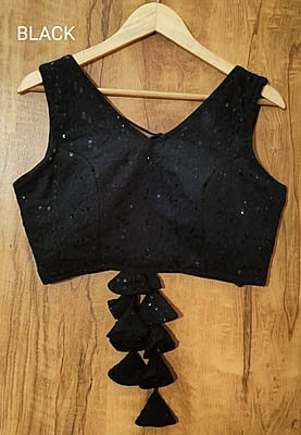 Chikan Sequins Blouse with cotton lining-Black