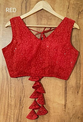 Chikan Sequins Blouse with cotton lining-Red