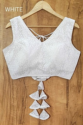 Chikan Sequins Blouse with cotton lining-White