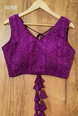 Chikan Sequins Blouse with cotton lining-Wine