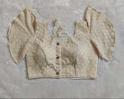 Hakoba Plain Blouse with cotton lining-Beige