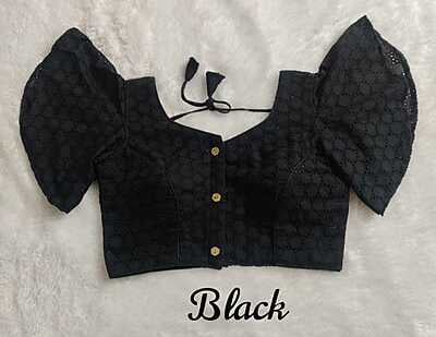Hakoba Plain Blouse with cotton lining-Black
