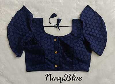 Hakoba Plain Blouse with cotton lining-NavyBlue