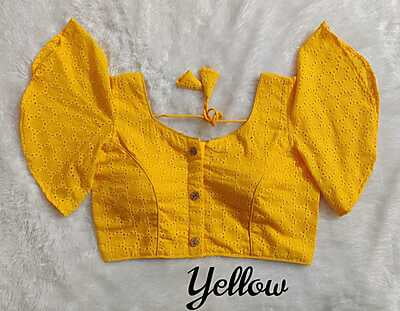 Hakoba Plain Blouse with cotton lining-Yellow
