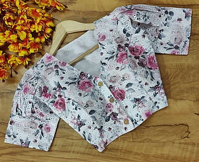 Hakoba Printed Blouse with cotton lining-Coral-Front