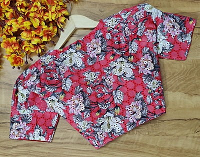 Hakoba Printed Blouse with cotton lining-Red-Back