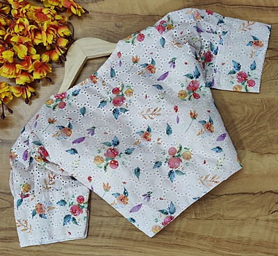 Hakoba Printed Blouse with cotton lining-White-Back