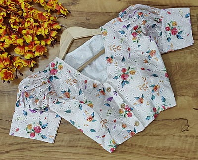 Hakoba Printed Blouse with cotton lining-White-Front