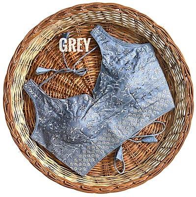 Silk Backless Blouse With Tassels-Grey