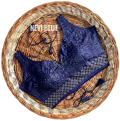 Silk Backless Blouse With Tassels-NavyBlue