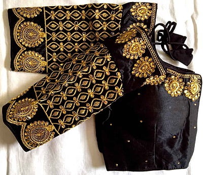 Silk Blouse With Zari Work Catalogue 1-Black Silk Blouse With Zari Work Catalogue 1-Black