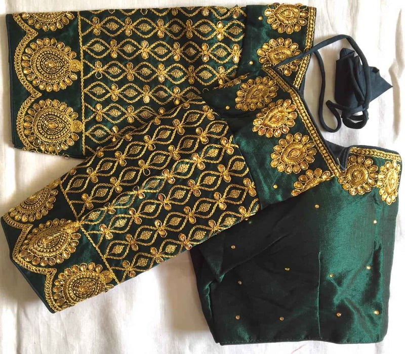 Silk Blouse With Zari Work Catalogue 1-BottleGreen Silk Blouse With Zari Work Catalogue 1-BottleGreen