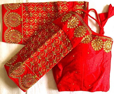 Silk Blouse With Zari Work Catalogue 1-Orange Silk Blouse With Zari Work Catalogue 1-Orange