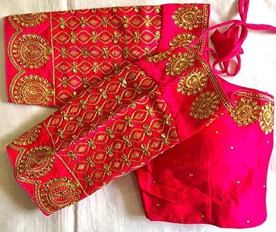 Silk Blouse With Zari Work Catalogue 1-Pink Silk Blouse With Zari Work Catalogue 1-Pink
