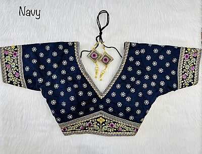 Silk Blouse With Zari Work Catalogue 3-NavyBlue Silk Blouse With Zari Work Catalogue 3-NavyBlue