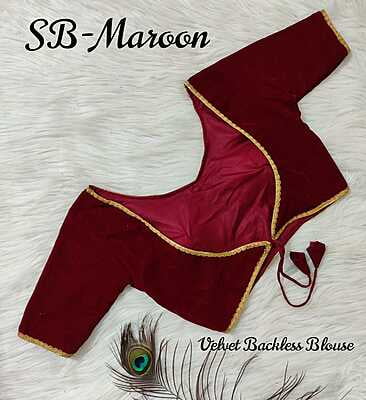 Velvet Backless Blouse With Tassels-Maroon-1