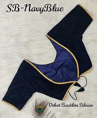 Velvet Backless Blouse With Tassels-NavyBlue-1