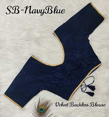 Velvet Backless Blouse With Tassels-NavyBlue-2