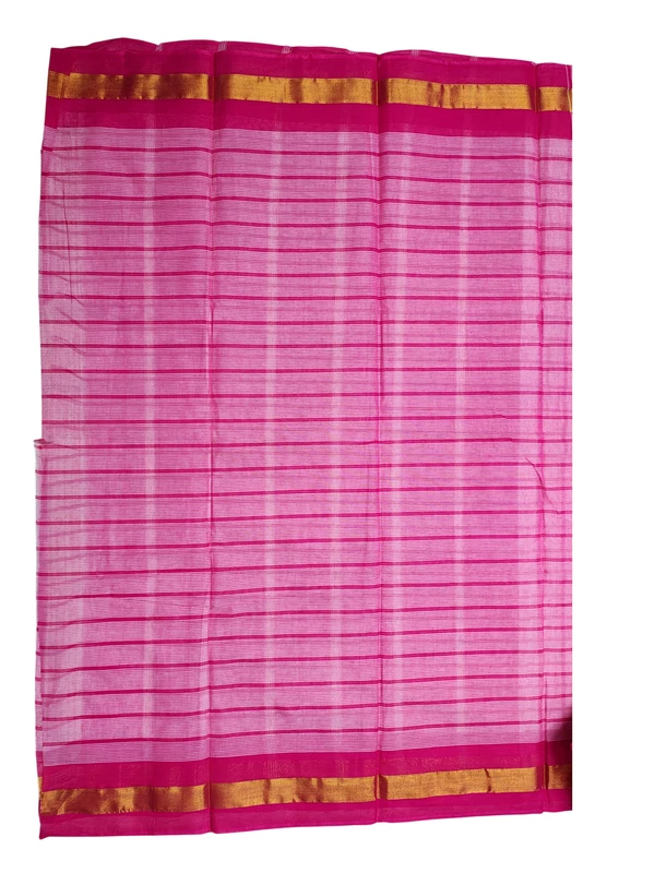 Pink & White Checks Mangalagiri Handloom Cotton Saree with Blouse Piece