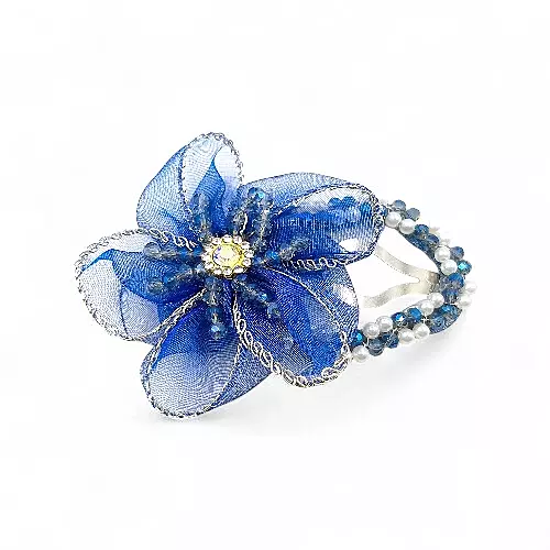 Elegant Blue Floral Beaded Organza Hair Clip
