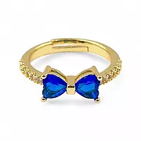 Gold-Plated Adjustable Butterfly Bow Ring - Blue Zircon